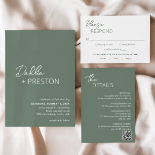 Dahlia Sage Green Contemporary Modern Wedding RSVP Card