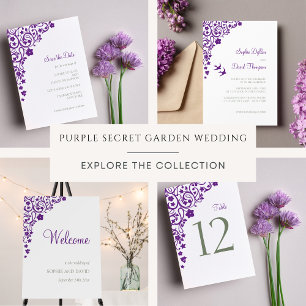 Secret Garden Purple Floral Lovebirds Wedding Save The Date