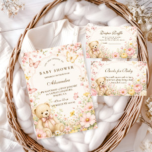 Whimsical Floral Teddy Bear Books for Baby Enclosure Card