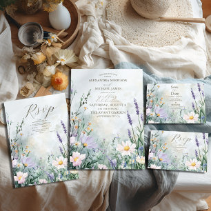 Elegant Wildflower Meadow Blush Pink Wedding Invitation