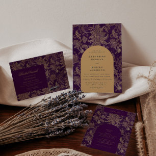 Royal Purple Gold Damask Wedding Guest Book