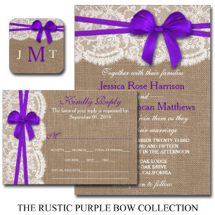 The Rustic Purple Bow Wedding Collection Invitation