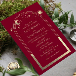 Mystical Burgundy Gold Celestial Bridal Shower Invitation