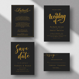 Elegant Classy Black And Gold QR Code Wedding Save The Date