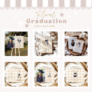 Navy Blue Floral Graduation  RSVP Card