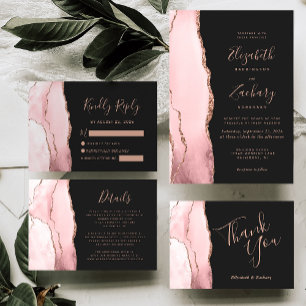Blush Pink Agate Rose Gold Dark Wedding Thank You Card