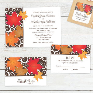 Elegant Autumn Leaves and Swirls Fall Wedding RSVP Card