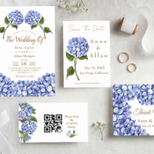 Elegant Blue Hydrangea Floral  Invitation