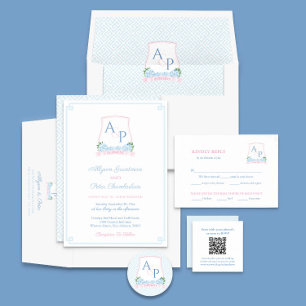 Pretty Blue And Pink Monogram Wedding Favour Classic Round Sticker