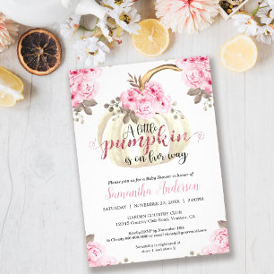 Drive By Little Pumpkin Pink Floral Baby Shower Invitation