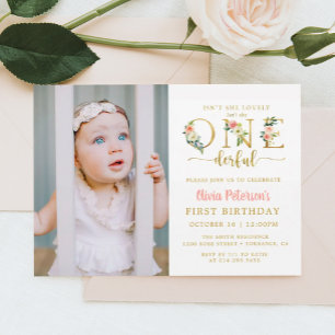 Floral Isn't She Lovely Onederful 1st Birthday Invitation
