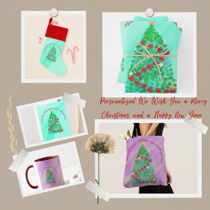 PERSONALIZED WE WISH YOU A MERRY CHRISTMAS WRAPPING PAPER SHEET