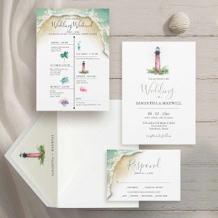 Lighthouse Florida Wedding Invitation All In One