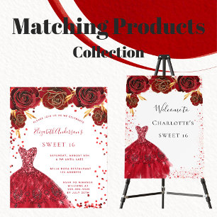 Sweet 16 red white dress luxury magnetic invitation