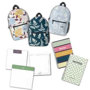 Neutral Green Wavy Check Monogrammed Name Notebook