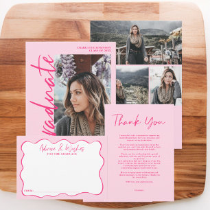 Retro neon pink script  advice wishes graduation enclosure card