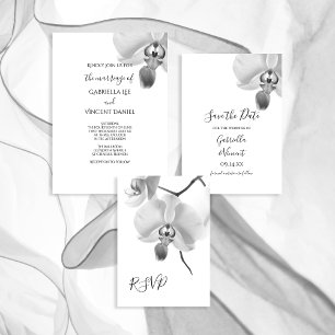 Black and White Orchids Wedding Invitation
