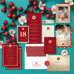 Red Double Happiness Chinese Wedding Address Label Return Address Label