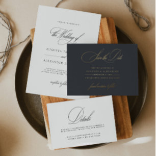 Elegant Dark Navy Grey Save the Date  Foil Holiday Postcard