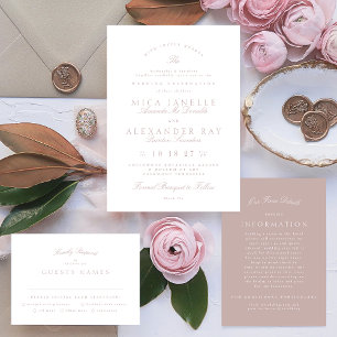 Pink Taupe Classic Calligraphy Formal Wedding Invitation