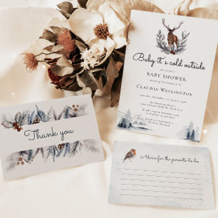 Winter Woodland Animals Watercolor Baby Shower Advice Card