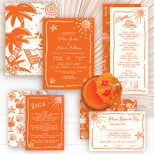 Sunny Tropical Hand drawn Wedding Destination Invitation