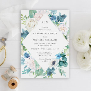 Sage Green Pale Blue White Floral Couples Shower Invitation