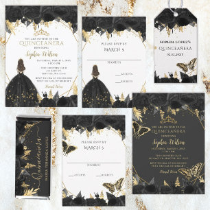 Rustic Black Gold Floral Princess Quinceanera    Classic Round Sticker
