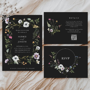 Dark Botanical Wildflowers   Elegant Wedding RSVP Card