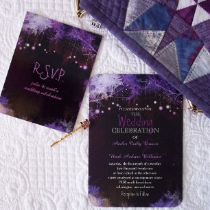 Starry Evening Forest Purple Wedding Invitation