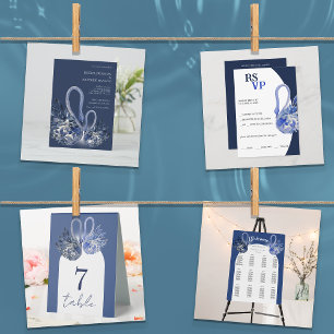Elegant Beautiful Swan In Navy Blue Wedding Save The Date