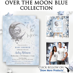 Over The Moon Blue Boy Baby Shower  Invitation