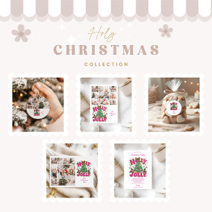  5 Photo Glitter Leopard Bow Holly Jolly Holiday Card