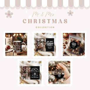 2 Photo Minimalist First Christmas Engaged Classic Round Sticker