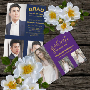 Minimalist Typography 3 Photo Graduation Invitation