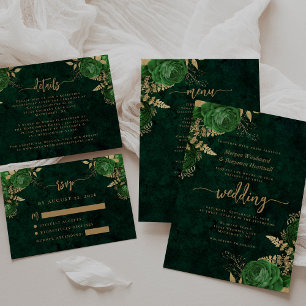 Emerald Green Gold Floral Agate Wedding RSVP Enclosure Card