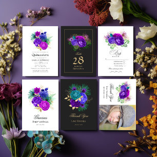 Watercolor Floral Spanish Mardi Gras Quinceañera Invitation