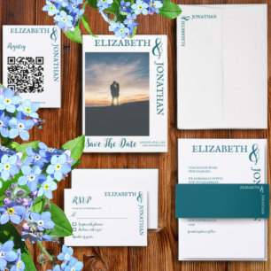 Dark Teal Modern Typography Wedding Envelope