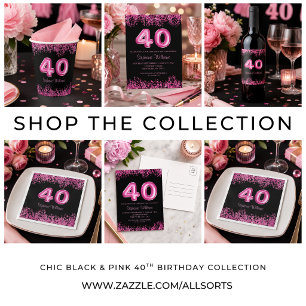 40th Birthday Black Pink Balloons Glitter Party Key Ring