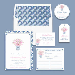 Smart Navy Blue & Pink Ginger Jar Engagement Party Invitation