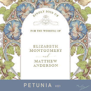 Blue Petunia Vintage Wedding Art Nouveau Mucha Invitation