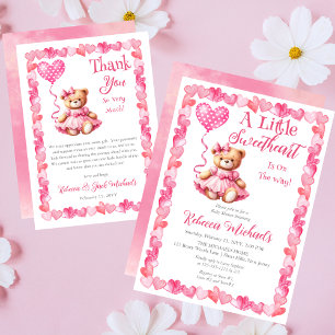 Teddy Bear A Little Sweetheart Girl Baby Shower Thank You Card