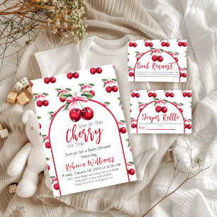 Cherry on Top Coquette Pink Bow Girl Baby Shower Invitation