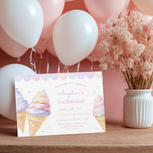 3rd birthday invitation with ice cream.