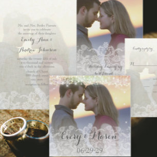 Rustic Gray Burlap Lace Wedding Invitations