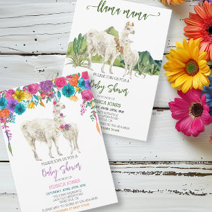 Llama Baby Shower Fiesta Bright Flower Invitation