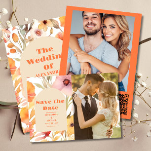 Photo Watercolor Pink Orange Wildflowers Wedding Invitation