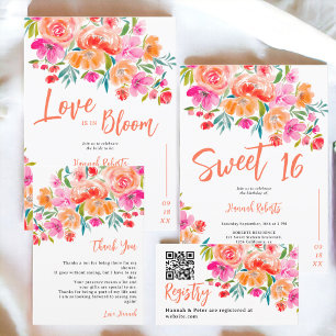 Boho orange floral Sweet 16 birthday Invitation
