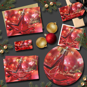 Red Star Christmas Tree Ornament Holiday Card