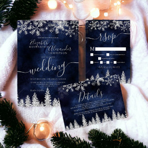 Silver snow pine navy Christmas winter details Enclosure Card